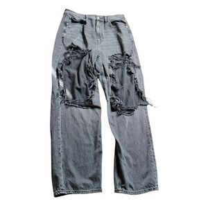 VINTAGE AMERICAN EAGLE Women's Size 8 Gray/Black Heavily Distressed Baggy Jeans